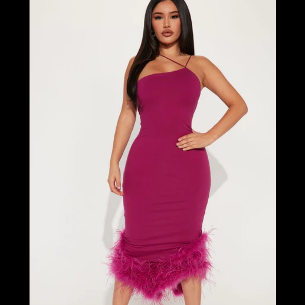 NWT Fashion Nova Crystal Midi Dress - Magenta Size Large